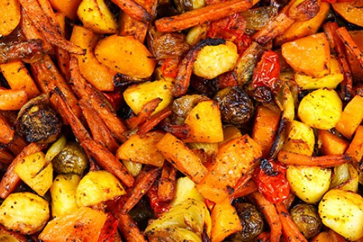 Oven-Roasted Vegetables ready to eat.