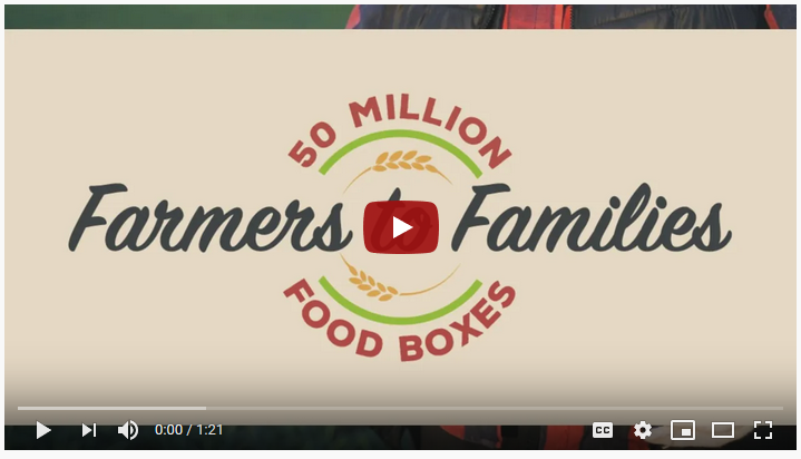 A screenshot of the Farmers to Families 50 Million Food Boxes video