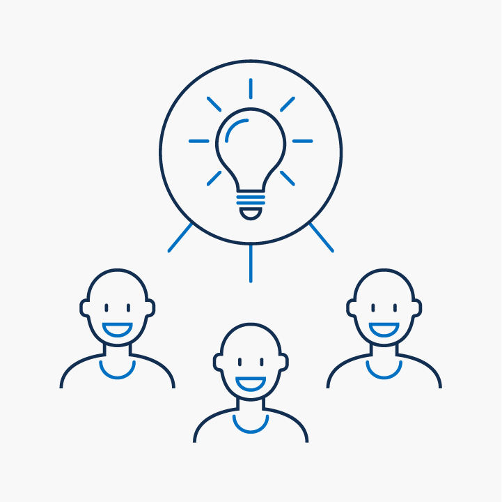 A lightbulb and a group of people icon