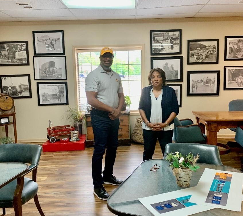 Gerald Tillman with Velma Wilson, economic and tourism director for Quitman County Mississippi, on a tour of the Quitman County Welcome Center