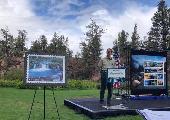 Pacific Northwest Regional Forester Glen Casamassa speaking at the announcement event for the Wild and Scenic River stamp series