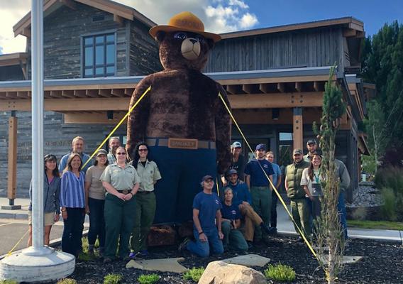 Bridger-Teton National Forest staff celebrating Smokey Bear’s 75th