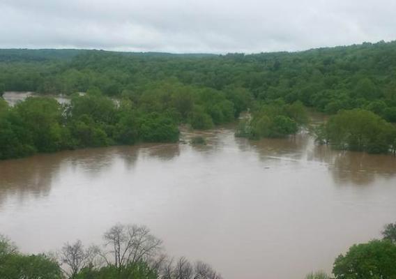 Flood waters cover river bottom ground in Jefferson County, Mo.