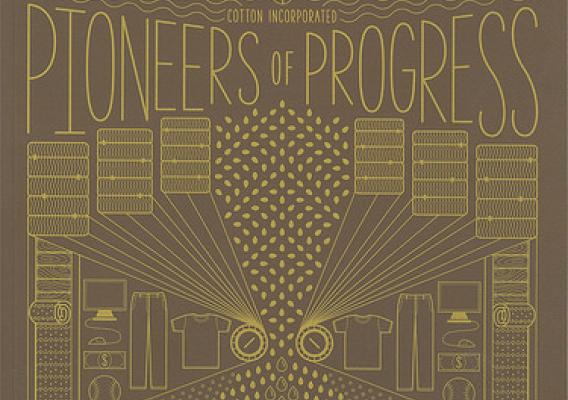 The Pioneers of Progress booklet illustrates how U.S. cotton has increased sustainability over the last 4 decades.  The original cover art was inspired by vintage almanacs, acknowledging the heritage of the U.S. cotton industry. Image courtesy Cotton Inc.