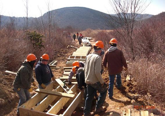 Sam Knob Trail restoration under construction