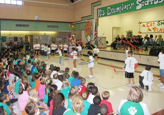 Students from Brenham and Krause elementary schools in Texas put on an exercise musical. 