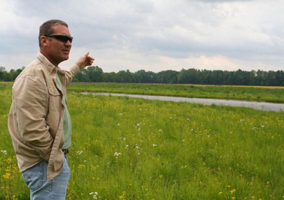 Dave Hiatt, NRCS biologist, at one of the Clark County easements that, since stopped being cropped, has begun the process of returning back to a floodplain.