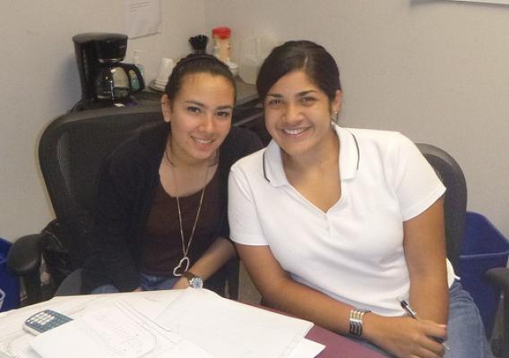 Interns Hanniah Rodriguez (left) and Angeliz Vangas. They were instrumental in developing an application for a $7 million grant to repair many of the damaged roads in the National Forests in North Carolina. (US Forest Service photo)