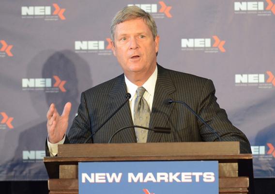 “Agriculture Secretary Tom Vilsack speaks at the National Export Initiative (NEI) “New Markets, New Jobs” tour in Milwaukee, Wis. on Aug. 3, 2011. The focus of the tour is to help small- and medium-sized businesses gain access to the resources they need to export their products internationally.” 