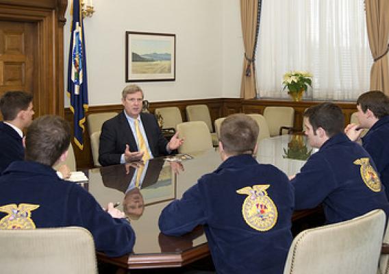 National FFA officers meet with Secretary Vilsack at the Agriculture Department on January 15. USDA photo by Tom Witham.