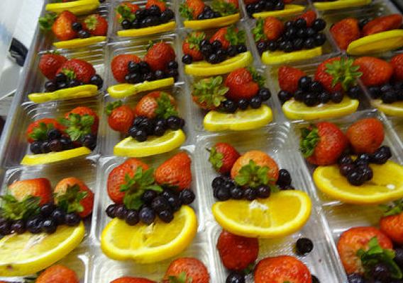 Fruits in plastic trays