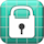 Green square security icon with white padlock