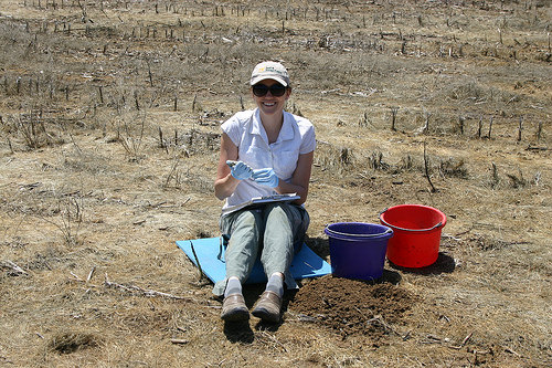 Soil scientist Amanda Ashworth doing field research