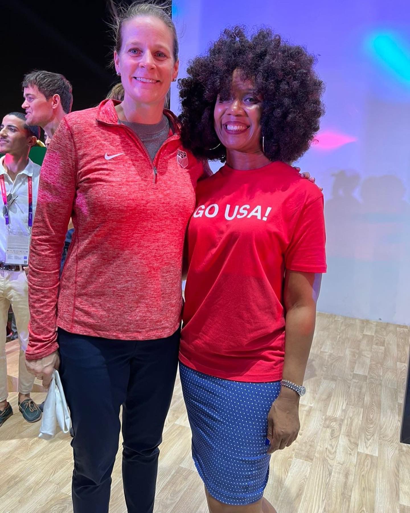 U.S. Soccer President Cindy Parlow Cone joins USDA Agricultural Counselor Valerie Brown for the opening of the World Cup USA Pavilion in Doha