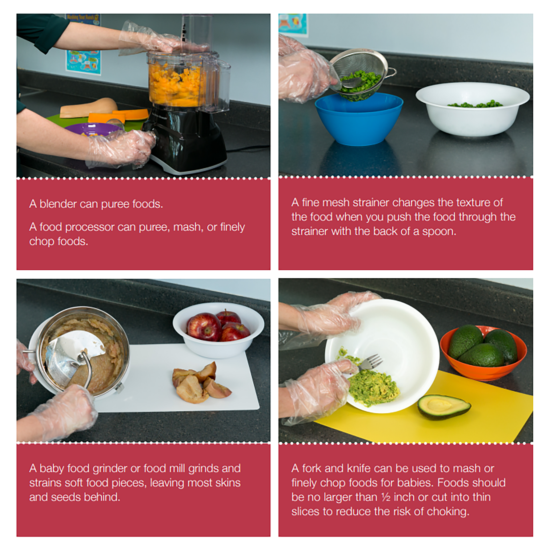 Flyer demonstrating how to make baby food from fruit and vegetables