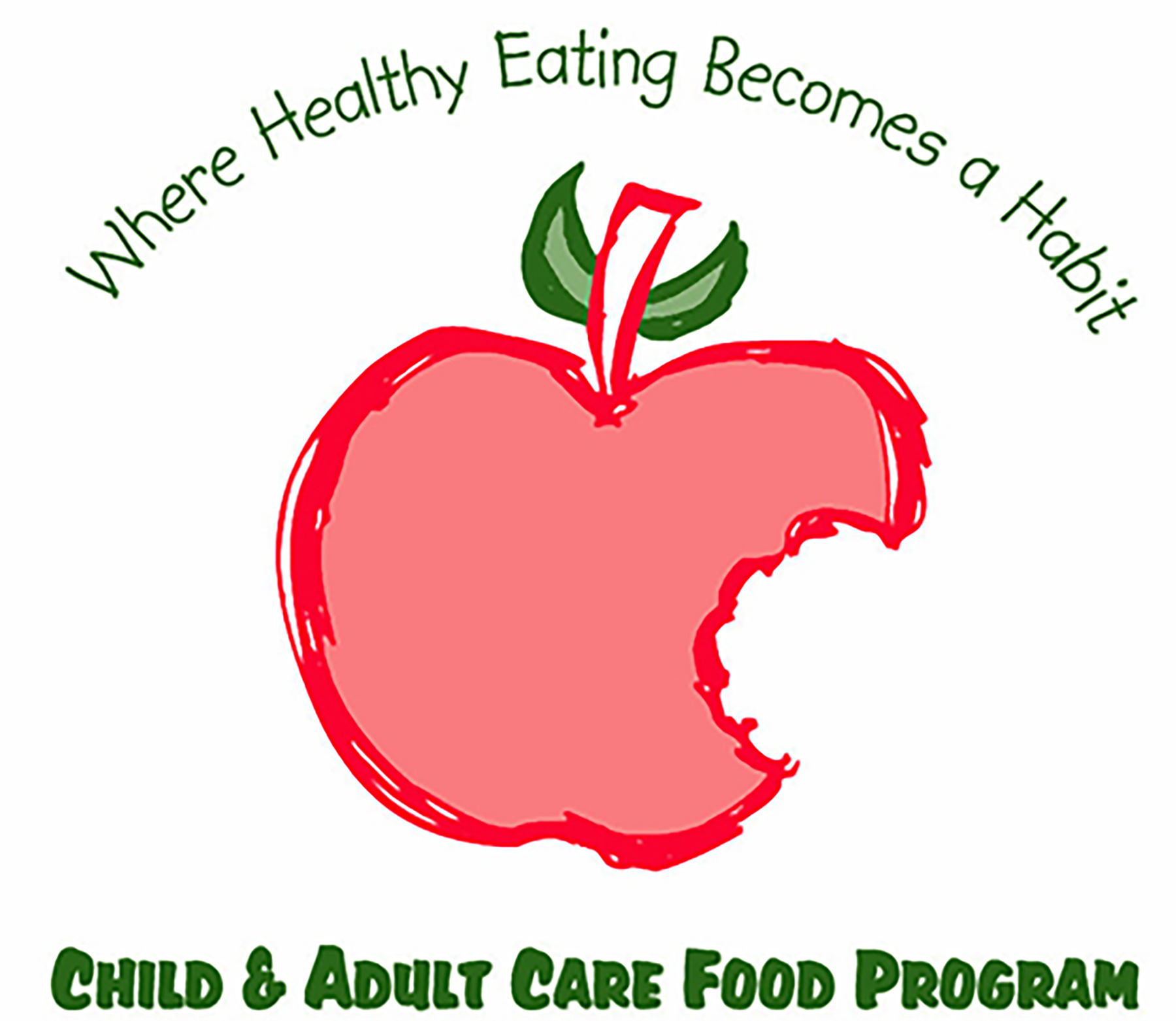Logo programu żywnościowego dla dzieci i dorosłych z jabłkiem ze znakiem ugryzienia