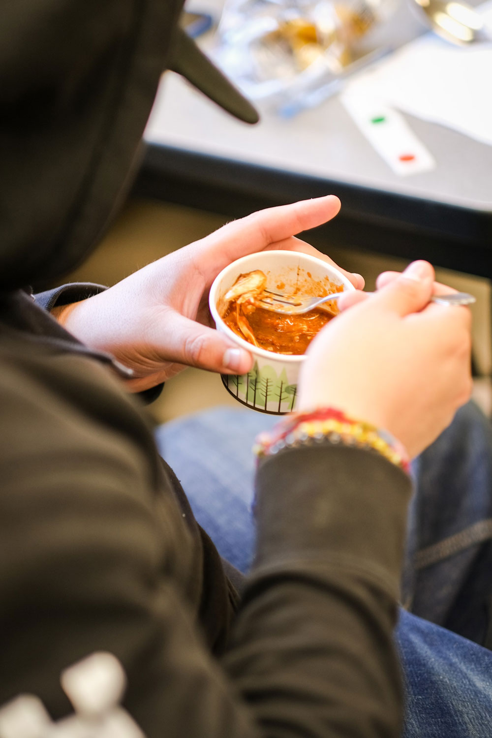 Student at Bellingham High School in Bellingham, WA, tries a newly developed Tortilla Soup recipe