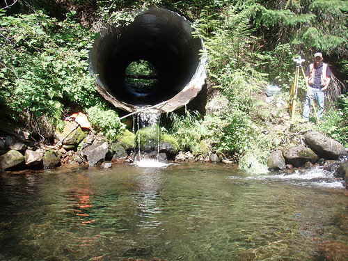 A circular culvert on the Klamath National Forest prior to being upgraded. (Photo by U.S. Forest Service.)