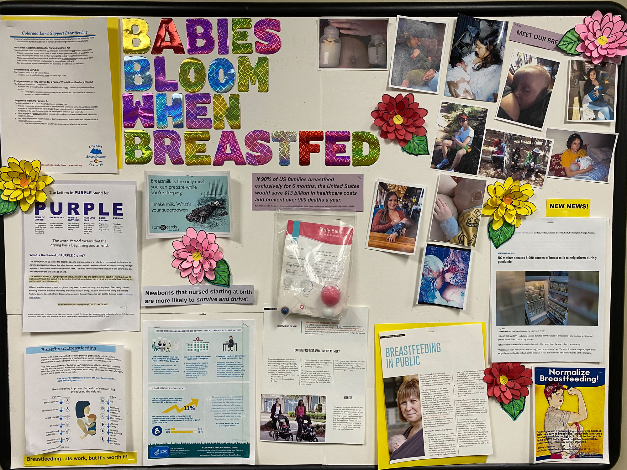 Bulletin board with breastfeeding information