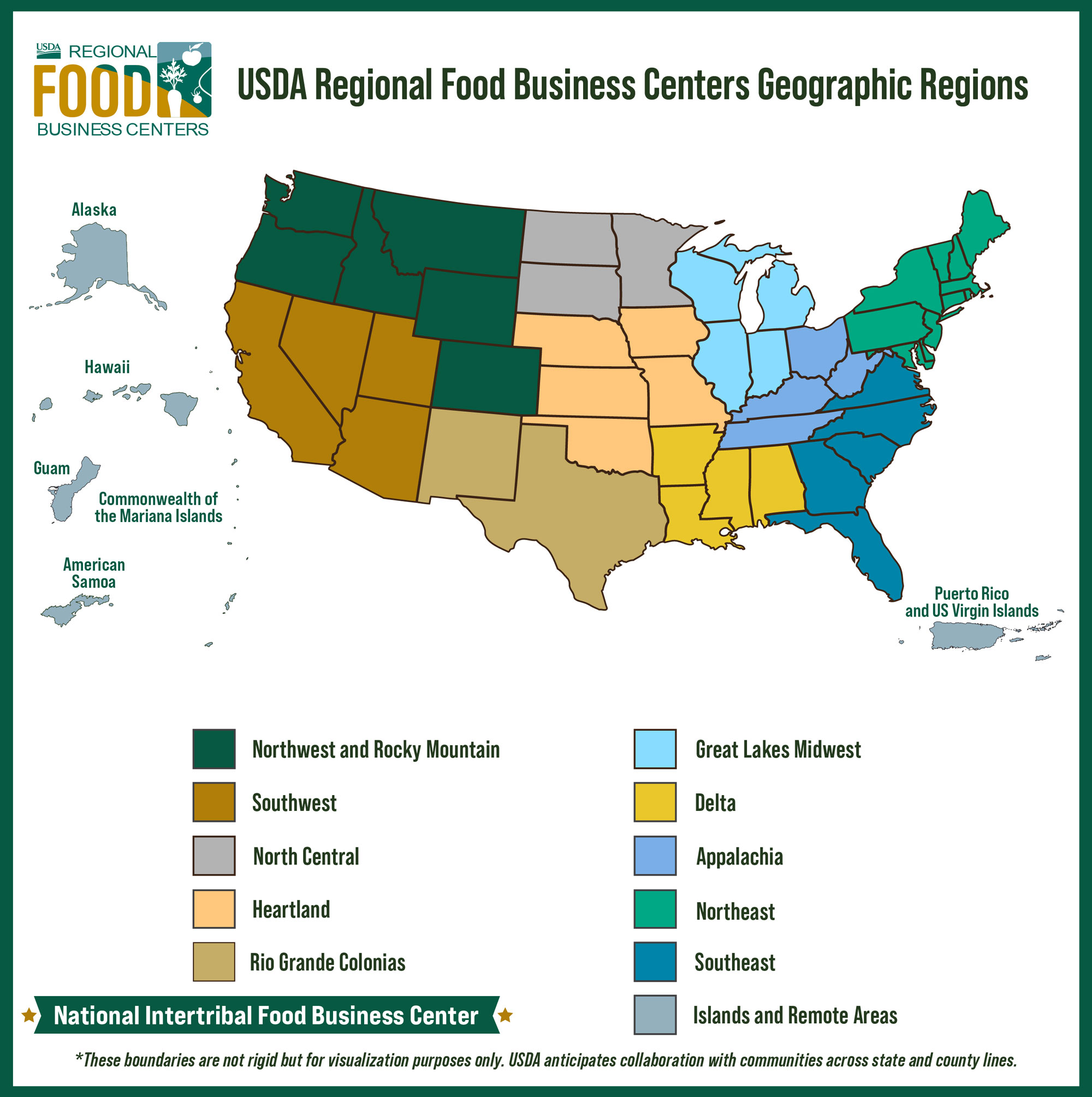 USDA Regional Food Business Centers Geographic Regions map