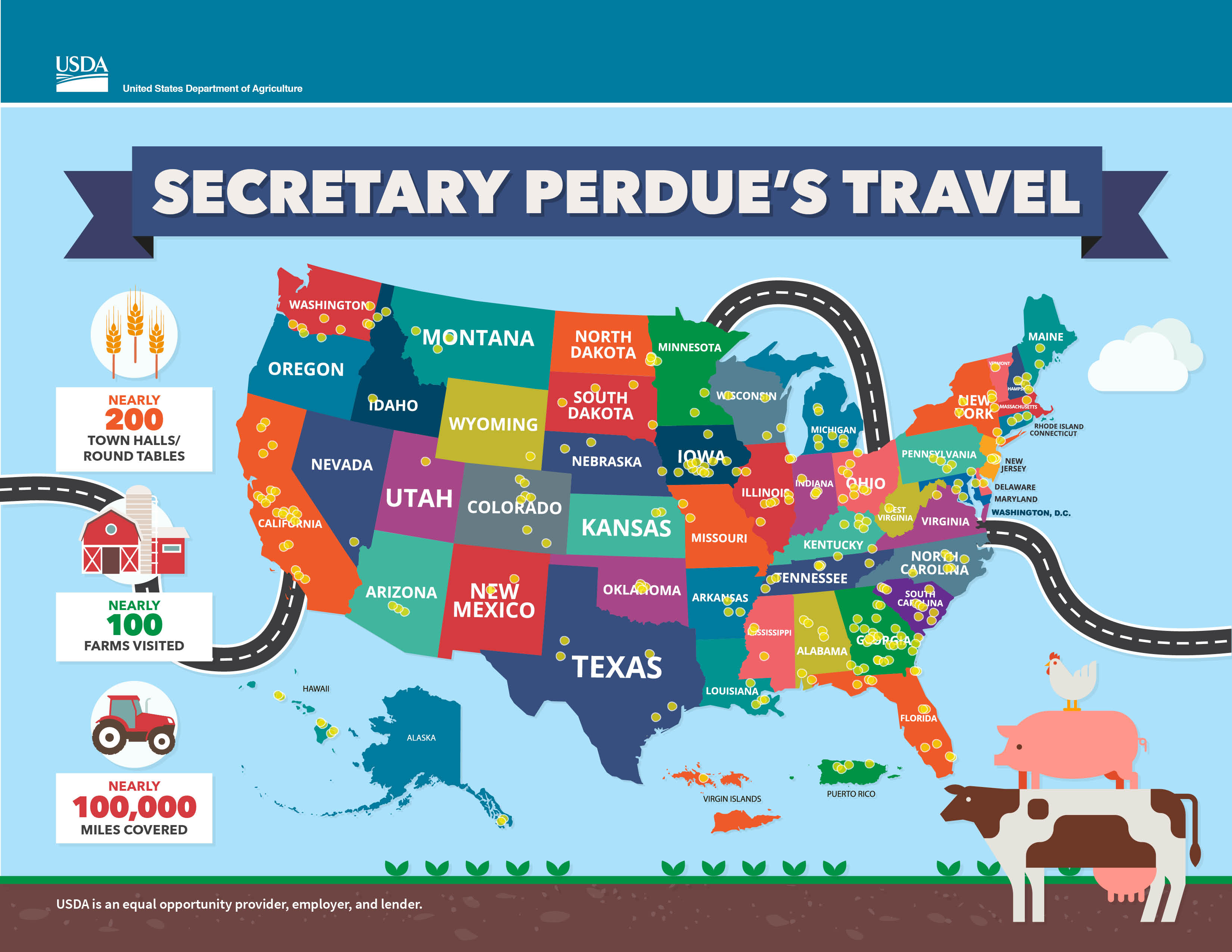 Secretary Perdue's travel map to all 50 states