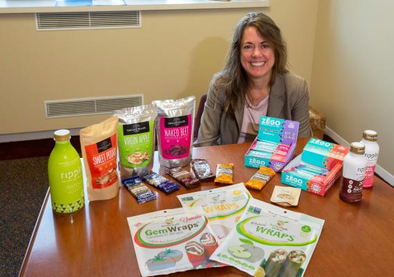 A woman with a variety of food products