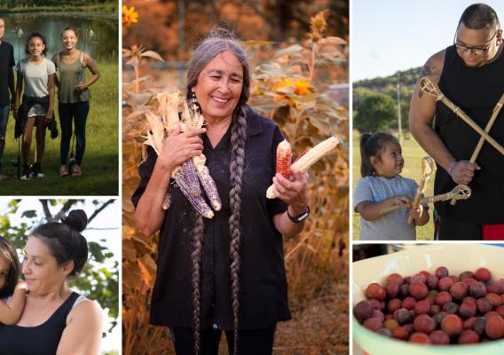 Photo collage of Native American families and traditional food