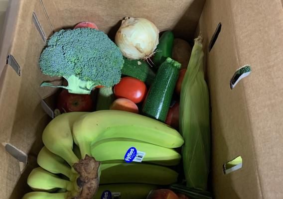 A box with fruits and vegetables from Top Box Foods