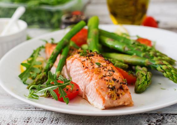 Plate of grilled salmon and asparagus