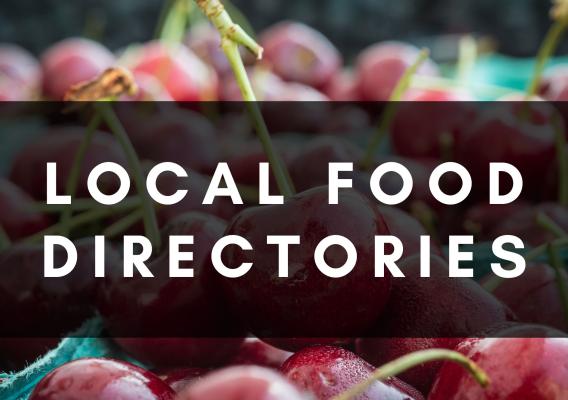 Local Food Directories overlay on fruits and veggies graphic