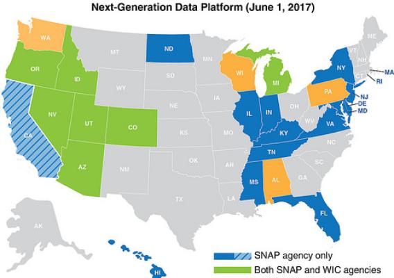 State SNAP and WIC agencies participating in the Next-Generation Data Platform map