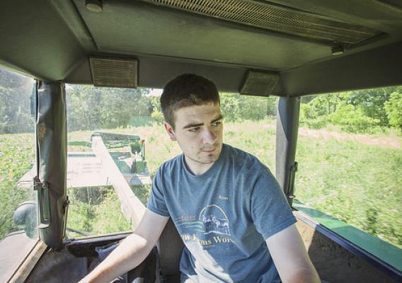 Ryan Kuster cutting first crop hay of 2016