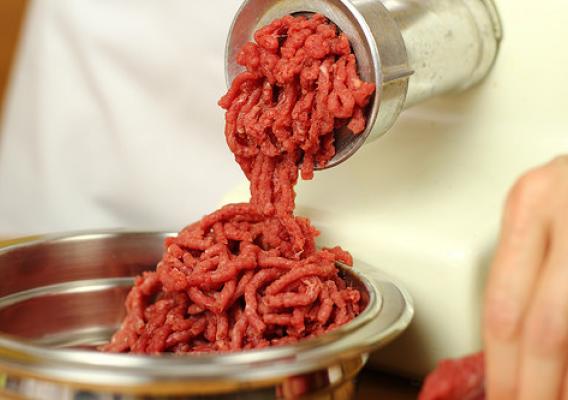 Beef in meat grinder