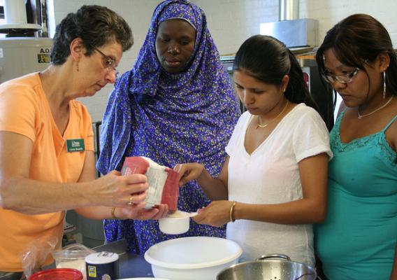 Louise Brunelle, EFNEP educator from University of Vermont Extension, conducting a hands-on healthy cooking class