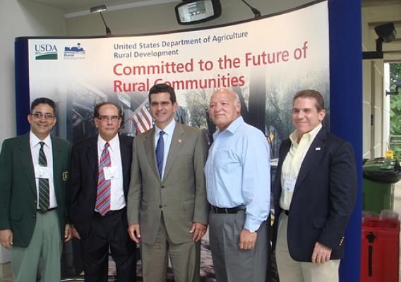 (left to right) Pablo Cruz, USDA Forest Service Supervisor, Juan Ortiz-Serbiá, USDA Farm Service Puerto Rico Director and Chair of the Puerto Rico FAC, Hon Pedro Pierluissi, Resident Commissioner of Puerto Rico in the U.S. Congress, Hon. José Gonzalez, Mayor of the Municipality of Luquillo, and José Otero-García, USDA Rural Development State Director for Puerto Rico.
