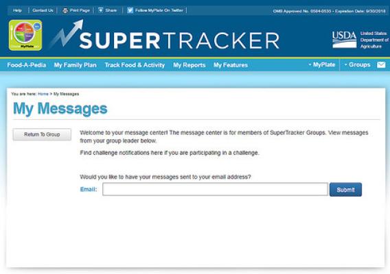 The SuperTracker My Messages web page