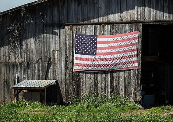 Barn side flag in rural america.
