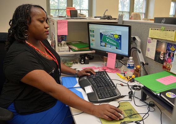 Shray Jackson, an administrative support specialist in the Forest Service Washington Office, working