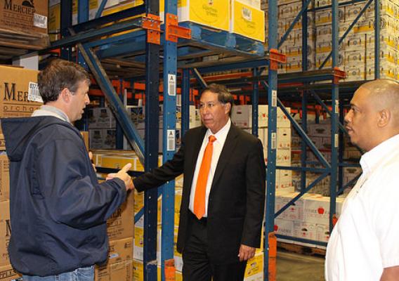 Matt Jardina talking about the company’s cold storage capabilities while leading a tour