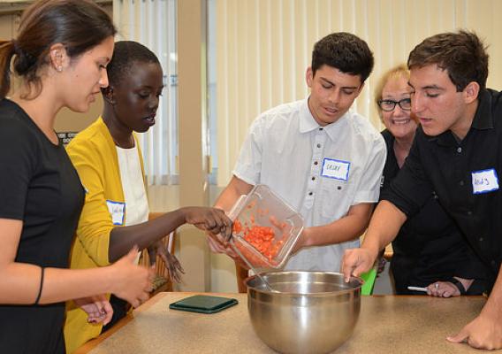 SEEDS scholars at Mesa College in San Diego participating in an Iron Chef-inspired team building exercise
