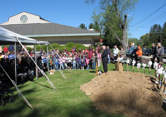 USDA Rural Development State Director for Michigan James J. Turner speaks at the groundbreaking for Morton Township Library.