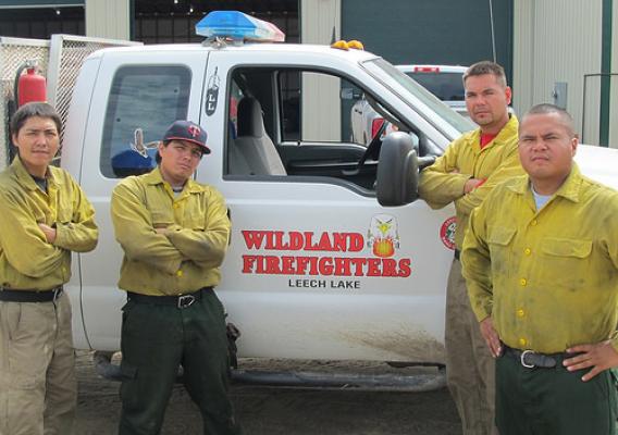 Leech Lake Wildland Fire Crew members George Jacobs, Tim Bebeau, Charlie Blackwell and Daniel Wind. (Courtesy Leech Lake Wildland Fire Crew)