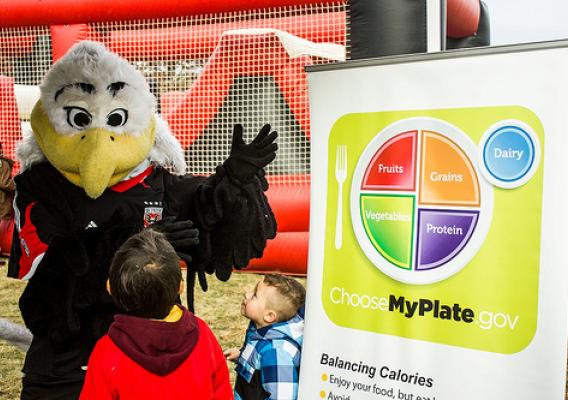 DC United Mascot Talon helped us promote MyPlate and the importance of physical activity and proper nutrition.