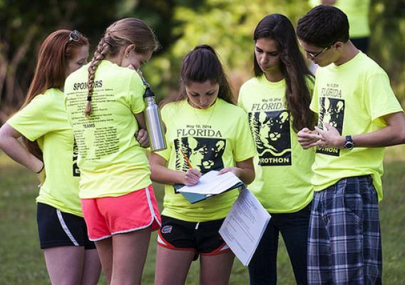 The Jupiter High School “Pine People” take a test during the state Envirothon competition. NRCS photo.