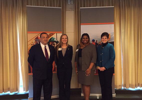 USDA Deputy Secretary Krysta Harden with ADM Chief Human Resources Officer Mike D’Ambrose and students Nicole Ashley Holden and Dara Robertson at the Agriculture Diversity and Inclusion Roundtable in Washington, D.C.