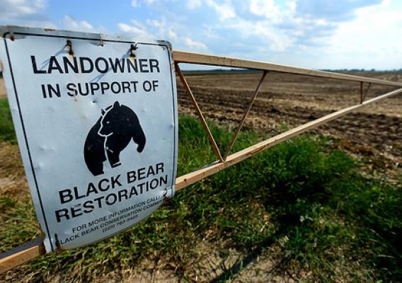 Landowner in Support of Black Bear Restoration sign on gate