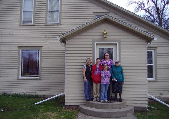 The Clyde Family outside their newly purchased home.  Pictured left to right – Diane Byer –USDA Housing  Specialist, Tonya Clyde’s children and grandmother, and standing behind her family is new homeowner Tonya Clyde. Ms. Clyde was able to purchase a home in Henry, South Dakota through USDA.  