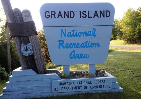 Grand Island National Recreation Area sign