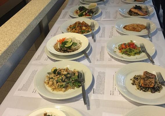 A sample of plated dishes that were judged at the final round of judging for the 2015 Healthy Lunchtime Challenge