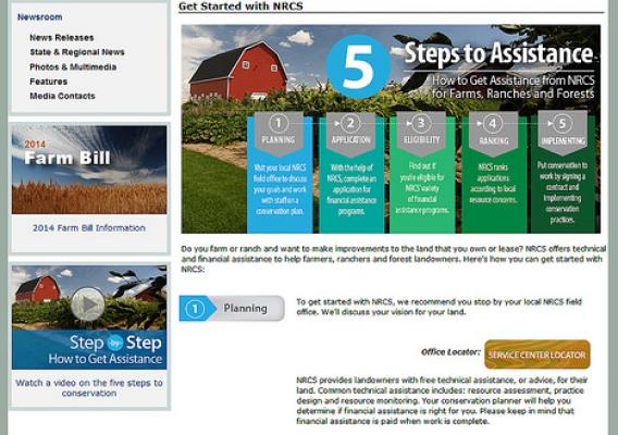 The Get Started page is a new addition to the NRCS website, and it provides the steps to assistance.